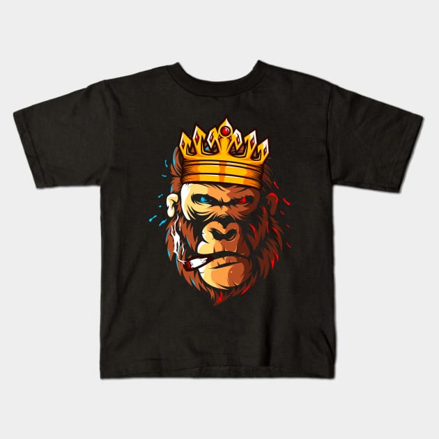 gorilla head crown smoking Kids T-Shirt by Mako Design 